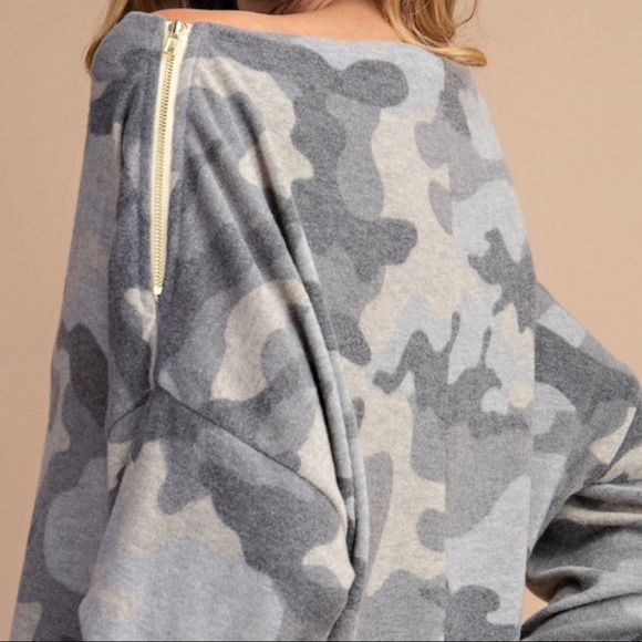 SALE-FIRM‼️Brushed Knit Camo Top-Grey - Picture 5 of 7